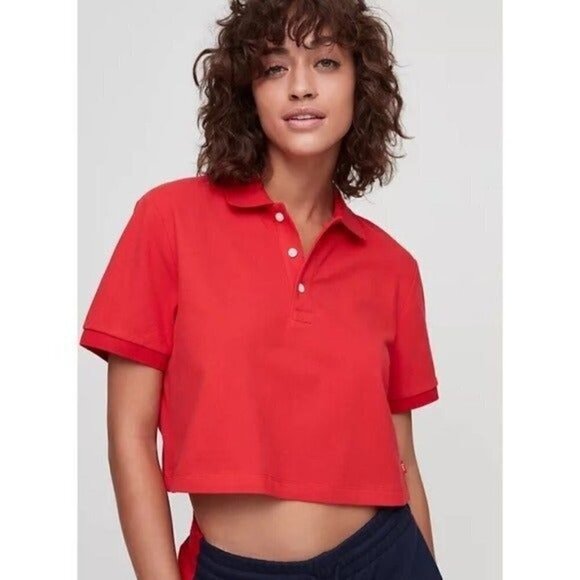 Aritzia TNA Red Jana Cropped Short Sleeve Polo Top XS - Picture 1 of 7